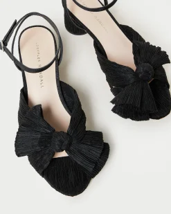 Loeffler Randall Dahlia Black Pleated Bow Heel| Heeled Sandals