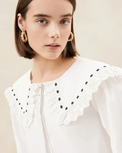 Loeffler Randall Daisy Blue Broderie Collared Blouse| Casual Staples|Jessie Loves