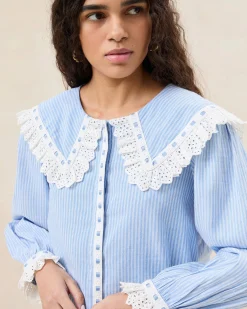 Loeffler Randall Daisy Broderie Collared Blouse| Casual Staples|Vacation Shop