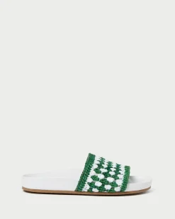 Loeffler Randall Henri Green/White Crochet Raffia Sandal| Flat Sandals