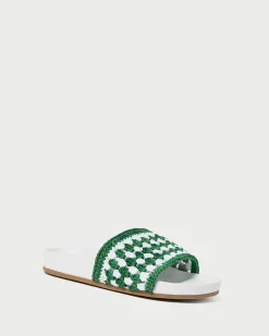 Loeffler Randall Henri Green/White Crochet Raffia Sandal| Flat Sandals