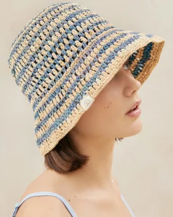Loeffler Randall Jocelyn Blue/Natural Bucket Hat| Accessories