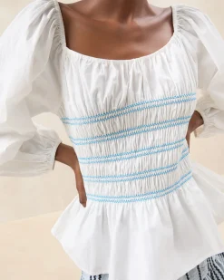 Loeffler Randall Julietta White Gathered Cotton Top| Tops