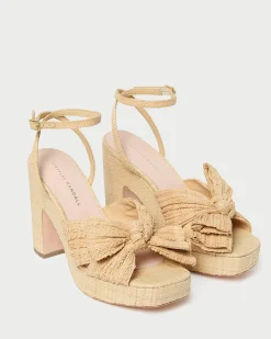 Loeffler Randall Lucia Natural Pleated Bow Platform| Heeled Sandals