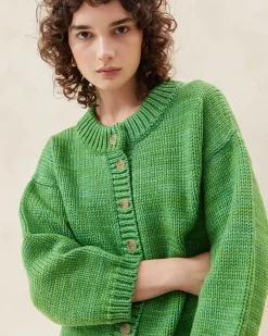 Loeffler Randall Maddie Blue Mock Neck Cardigan| Knitwear