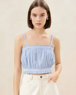 Loeffler Randall Maggie Blue/Cream Cinched Camisole| Tops