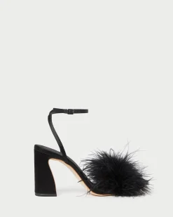 Loeffler Randall Minerva Black Satin/Feather Sandal| FOR THE BRIDE|Heeled Sandals