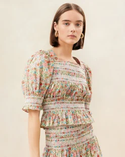 Loeffler Randall Nicola Red Floral Cinched Blouse| FOR THE GUESTS|Casual Staples