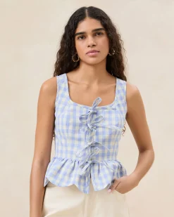 Loeffler Randall Pilar Blue Gingham Ruffle Top| Jessie Loves|Tops