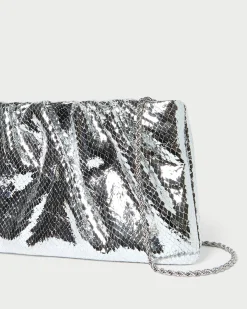 Loeffler Randall Serena Silver Gathered Leather Clutch| Event Essentials|Clutches