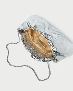 Loeffler Randall Serena Silver Gathered Leather Clutch| Event Essentials|Clutches