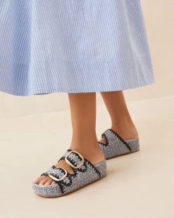 Loeffler Randall Theo Blue Raffia Footbed Sandal| Casual Staples|Flat Sandals