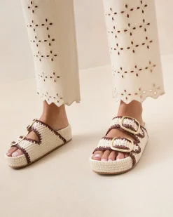 Loeffler Randall Theo Cream Raffia Footbed Sandal| Flat Sandals