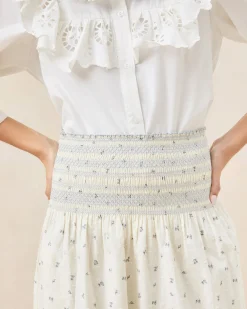 Loeffler Randall Theodora Cream Floral Cinched Skirt| Matching Sets|Bottoms